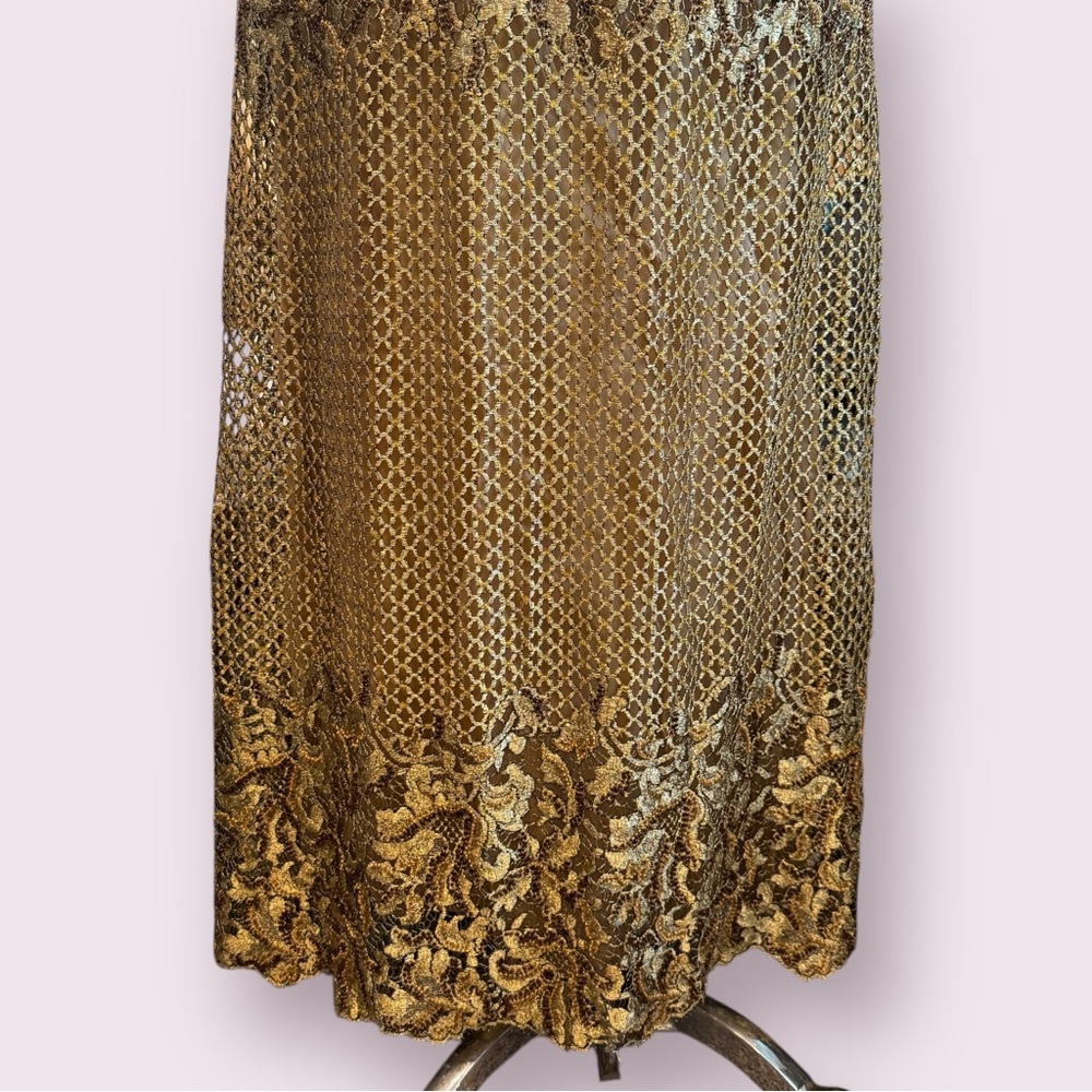 NWT Vintage Custom Peggy Jennings Gown Gold Sequin Crochet & Silk Elegant Dress - Picture 7 of 17